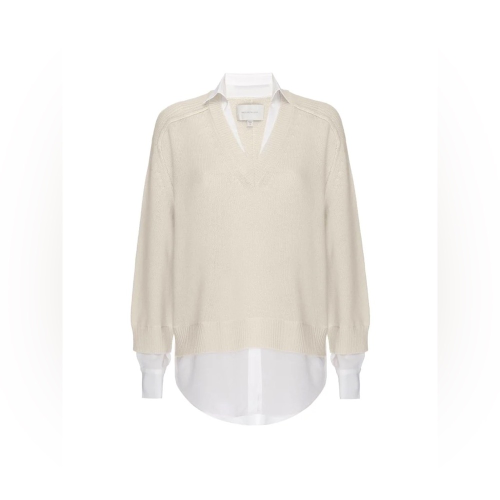 Brochu Walker The Looker Layered V-Neck Pullover Sweater Sz Small Beige White